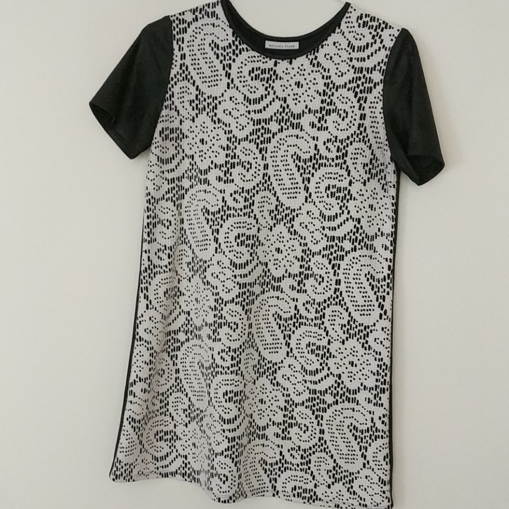 Crochet and vegan leather dress